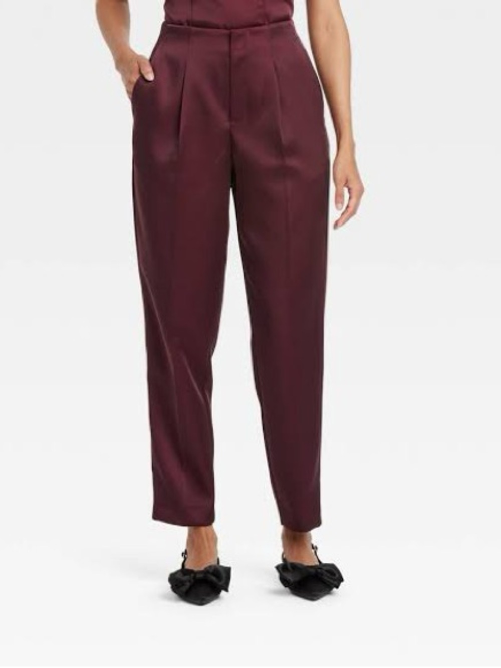 a new day burgundy pleated dress Pants with Tailored Silhouette